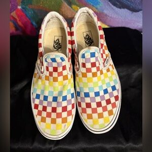 Vans Kids Colorful Checkered Slip-On Sneakers
